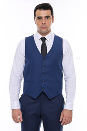 Plain Slim Fit Navy Blue Men Vest - Wessi