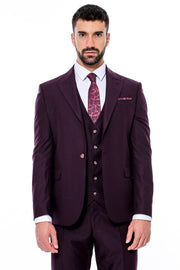 Plain Wide Lapel Burgundy Men Suit - Wessi