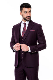 Plain Wide Lapel Burgundy Men Suit - Wessi