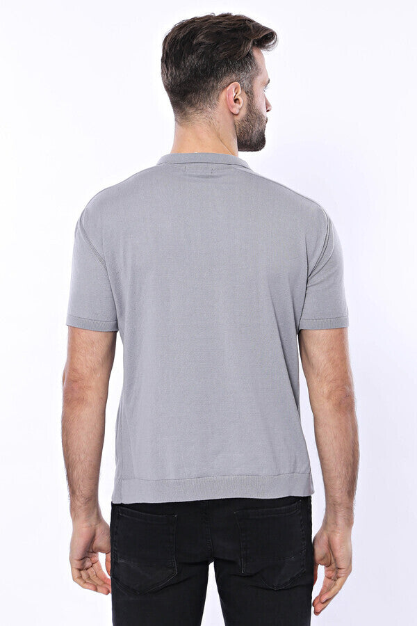 Polo Neck Plain Grey Knitted T-Shirt - Wessi