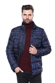 Quilted Navy Blue Men Winter Coat - Wessi