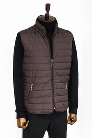 Quilted Sleeveless Brown Men Down Vest - Wessi