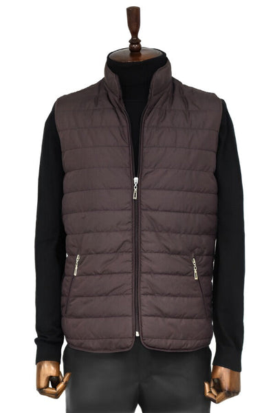 Quilted Sleeveless Brown Men Down Vest - Wessi