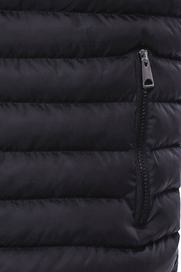 Quilted Zippered Black Men Down Vest - Wessi