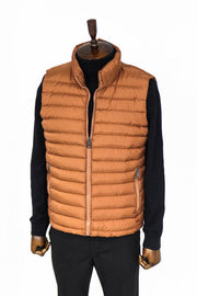 Quilted Zippered Light Brown Men Down Vest - Wessi