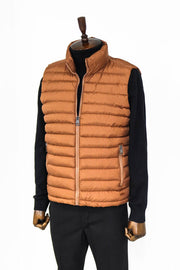 Quilted Zippered Light Brown Men Down Vest - Wessi