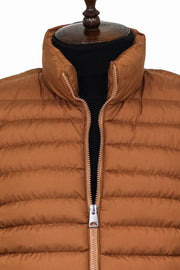 Quilted Zippered Light Brown Men Down Vest - Wessi