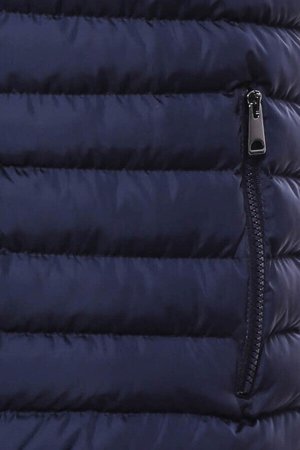 Quilted Zippered Navy Blue Men Down Vest - Wessi