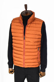 Quilted Zippered Orange Men Down Vest - Wessi