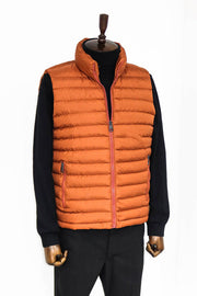 Quilted Zippered Orange Men Down Vest - Wessi