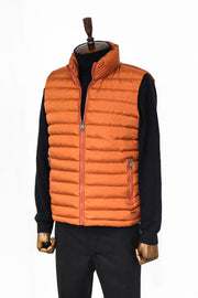 Quilted Zippered Orange Men Down Vest - Wessi