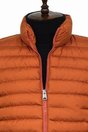 Quilted Zippered Orange Men Down Vest - Wessi