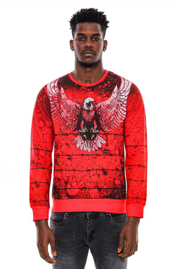 Red Eagle Patterned Slim Fit Sweatshirt - Wessi