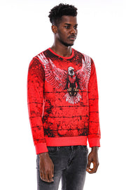 Red Eagle Patterned Slim Fit Sweatshirt - Wessi