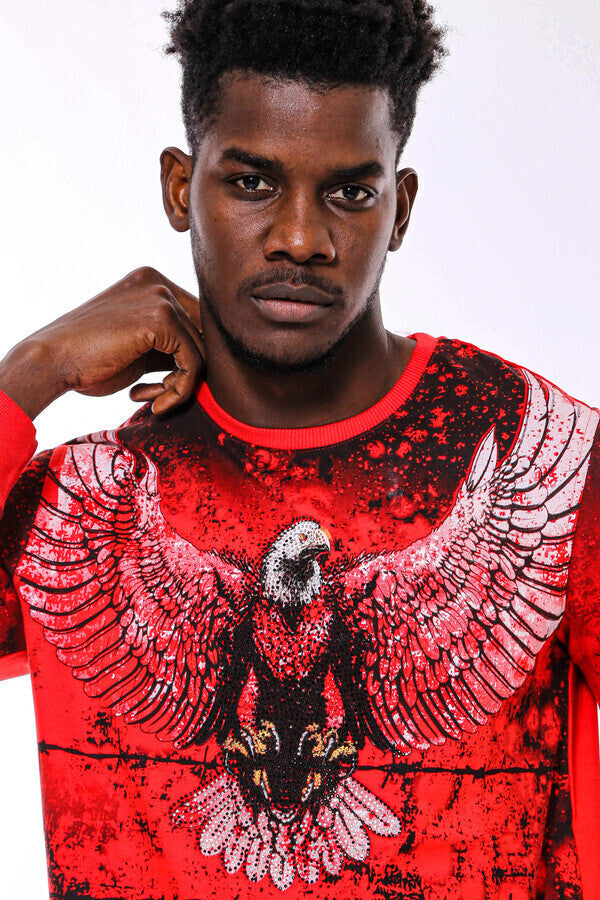 Red Eagle Patterned Slim Fit Sweatshirt - Wessi