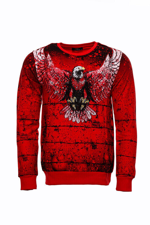 Red Eagle Patterned Slim Fit Sweatshirt - Wessi