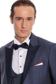 Removable Lapel Vested Navy Blue Tuxedo - Wessi