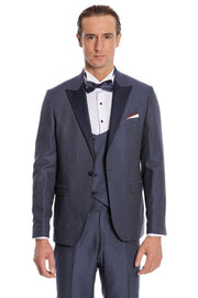 Removable Lapel Vested Navy Blue Tuxedo - Wessi