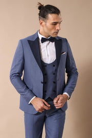 Removable Peak Lapel Blue Tuxedo | Wessi