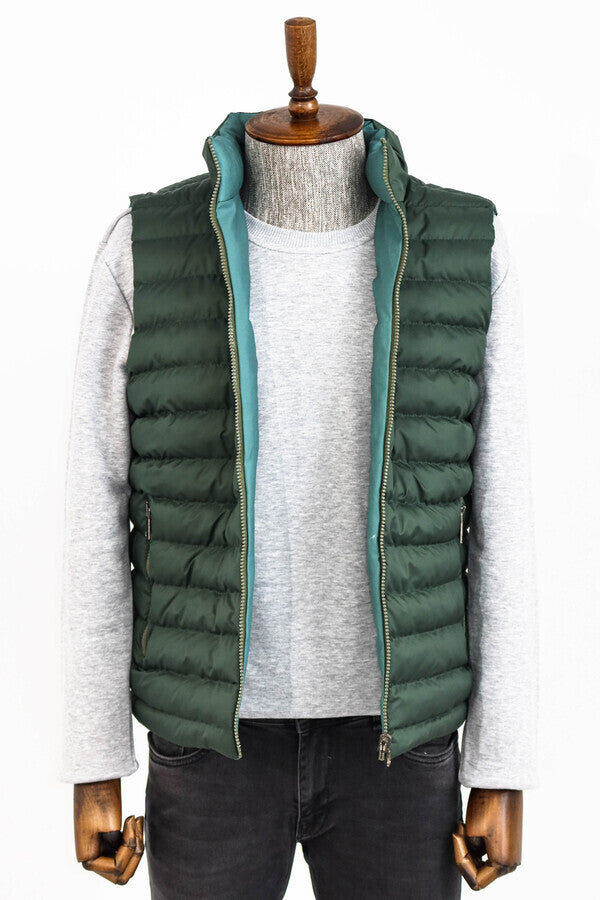 Reversible Puffer Oil Green Men Down Vest - Wessi