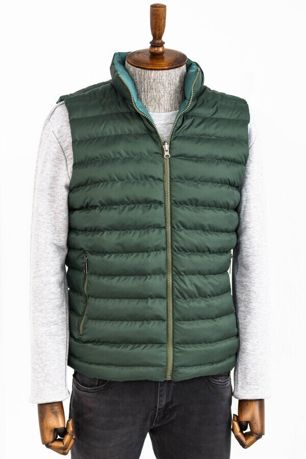 Reversible Puffer Oil Green Men Down Vest - Wessi