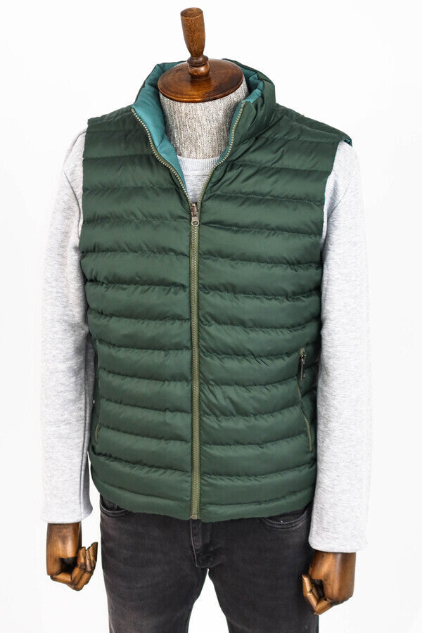 Reversible Puffer Oil Green Men Down Vest - Wessi