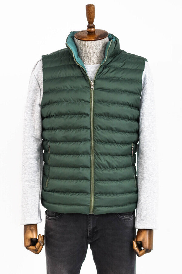 Reversible Puffer Oil Green Men Down Vest - Wessi