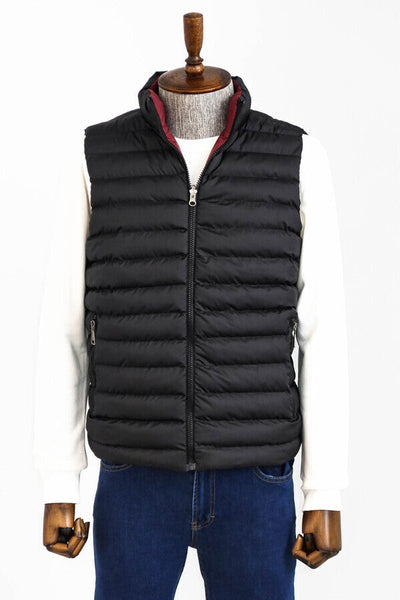 Reversible Quilted Standing Collar Black Men Down Vest - Wessi