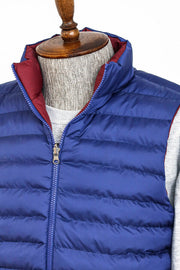 Reversible Quilted Standing Collar Indigo Blue Men Down Vest - Wessi