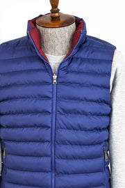 Reversible Quilted Standing Collar Indigo Blue Men Down Vest - Wessi