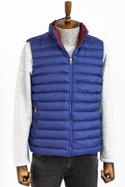 Reversible Quilted Standing Collar Indigo Blue Men Down Vest - Wessi