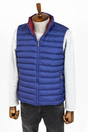 Reversible Quilted Standing Collar Indigo Blue Men Down Vest - Wessi