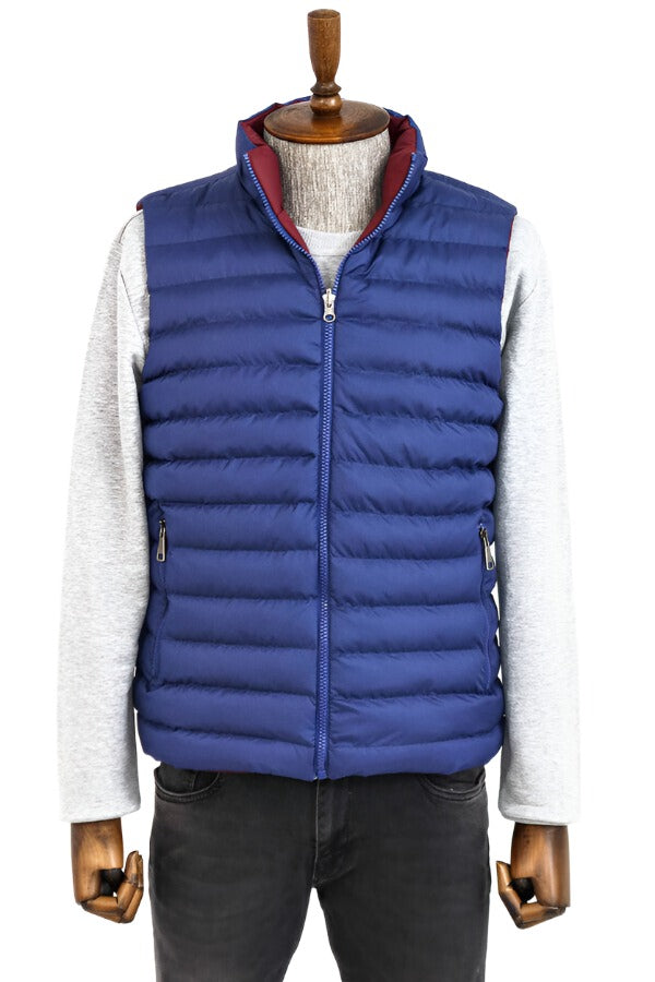 Reversible Quilted Standing Collar Indigo Blue Men Down Vest - Wessi