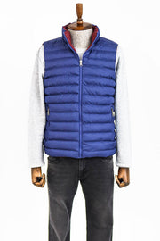 Reversible Quilted Standing Collar Indigo Blue Men Down Vest - Wessi