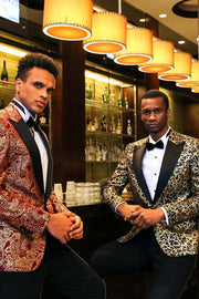 Root Pattern Peak Lapel Black Men Prom Blazer - Wessi