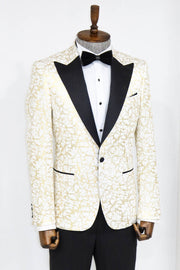 Root Pattern Peak Lapel White Men Prom Blazer - Wessi