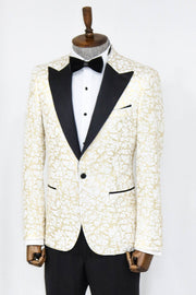 Root Pattern Peak Lapel White Men Prom Blazer - Wessi