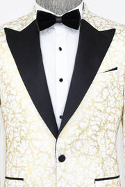 Root Pattern Peak Lapel White Men Prom Blazer - Wessi