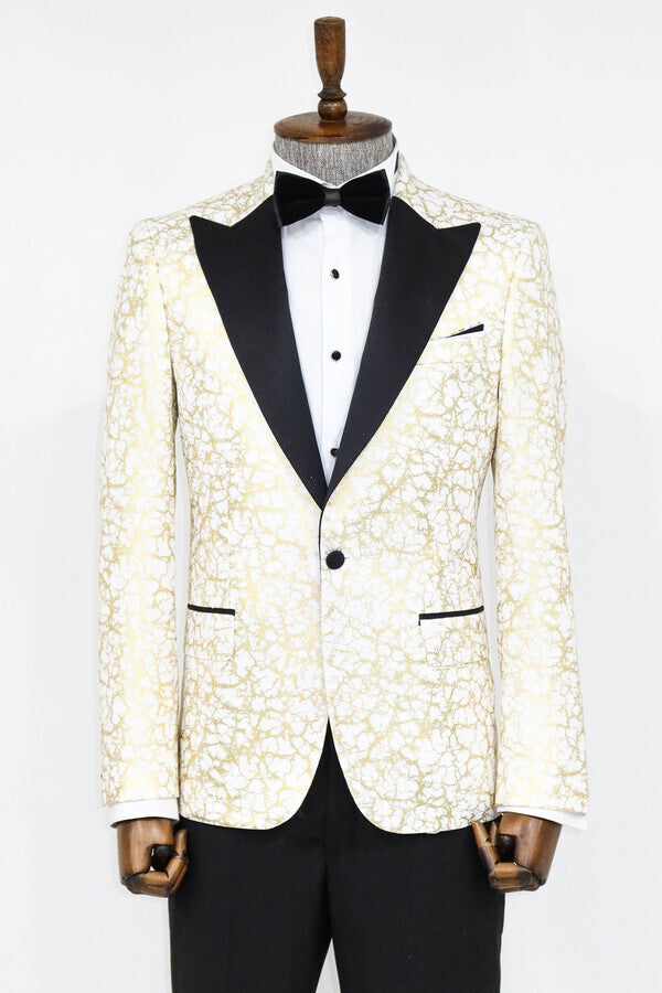 Root Pattern Peak Lapel White Men Prom Blazer - Wessi