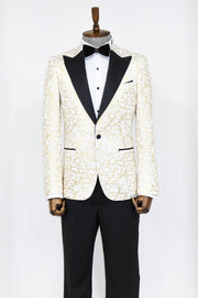 Root Pattern Peak Lapel White Men Prom Blazer - Wessi