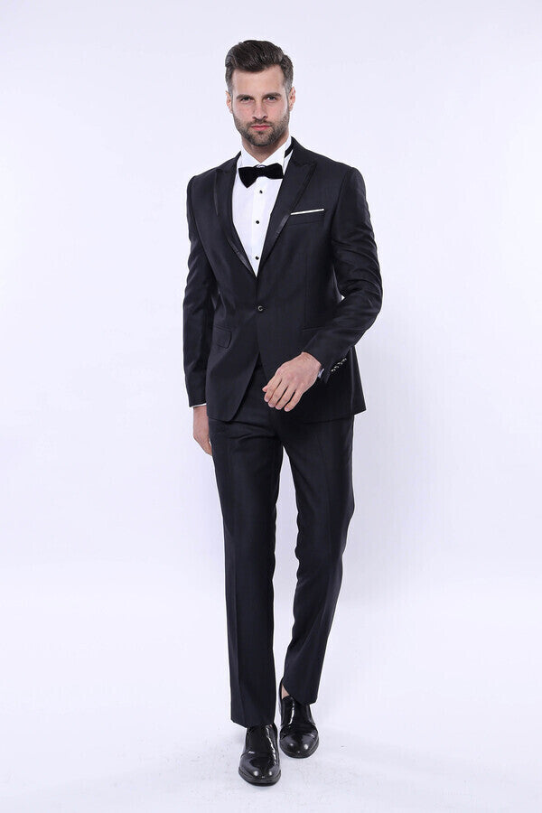 Satin Detailed Dark Grey Tuxedo  | Wessi