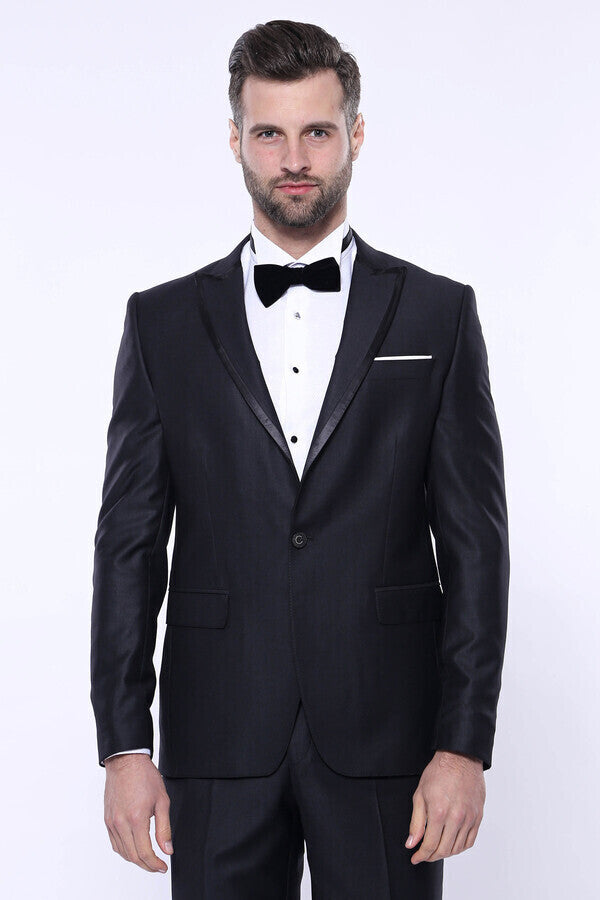 Satin Detailed Dark Grey Tuxedo  | Wessi