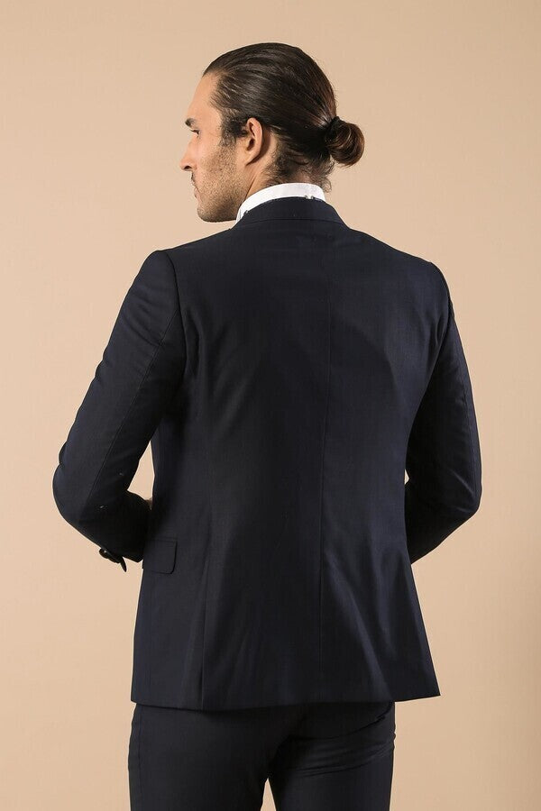 Satin Lapel Navy Blue Tuxedo | Wessi