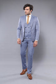 Self Patterned Vested Blue Suit | Wessi