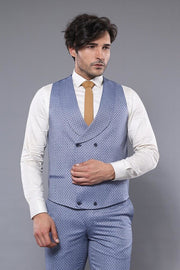 Self Patterned Vested Blue Suit | Wessi