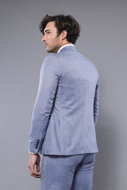 Self Patterned Vested Blue Suit | Wessi