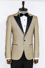 Sequin Dot Patterned Cream Men Prom Blazer - Wessi