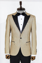 Sequin Dot Patterned Cream Men Prom Blazer - Wessi