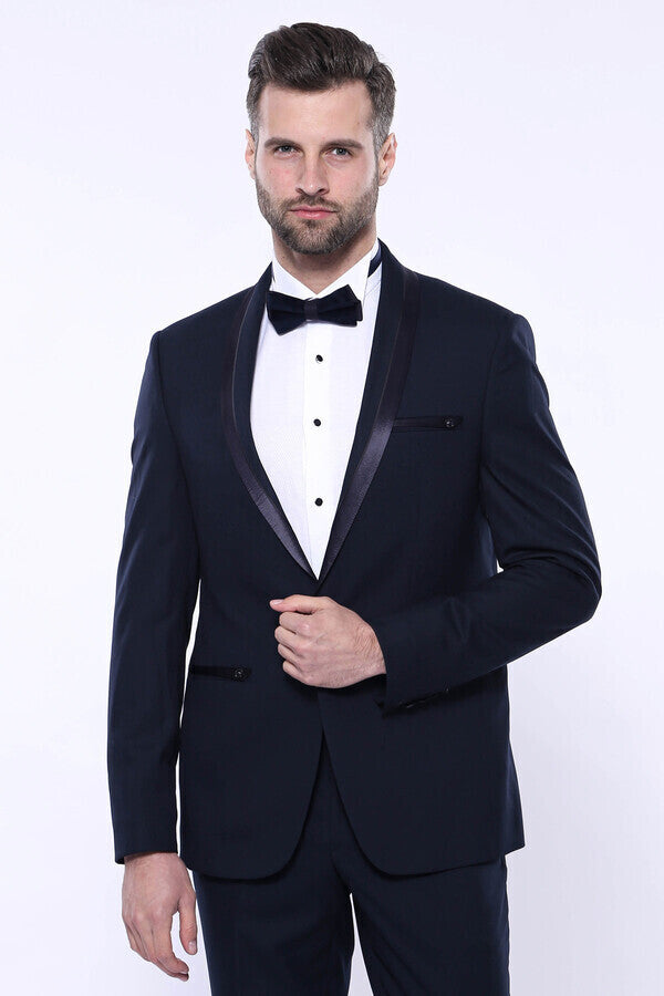 Shawl Lapel Dark Blue Tuxedo Suit | Wessi