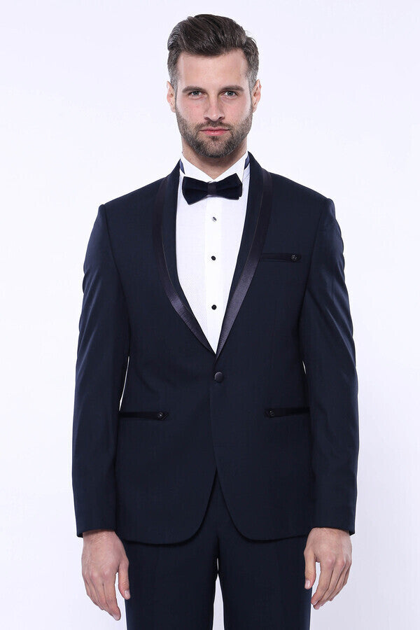 Shawl Lapel Dark Blue Tuxedo Suit | Wessi